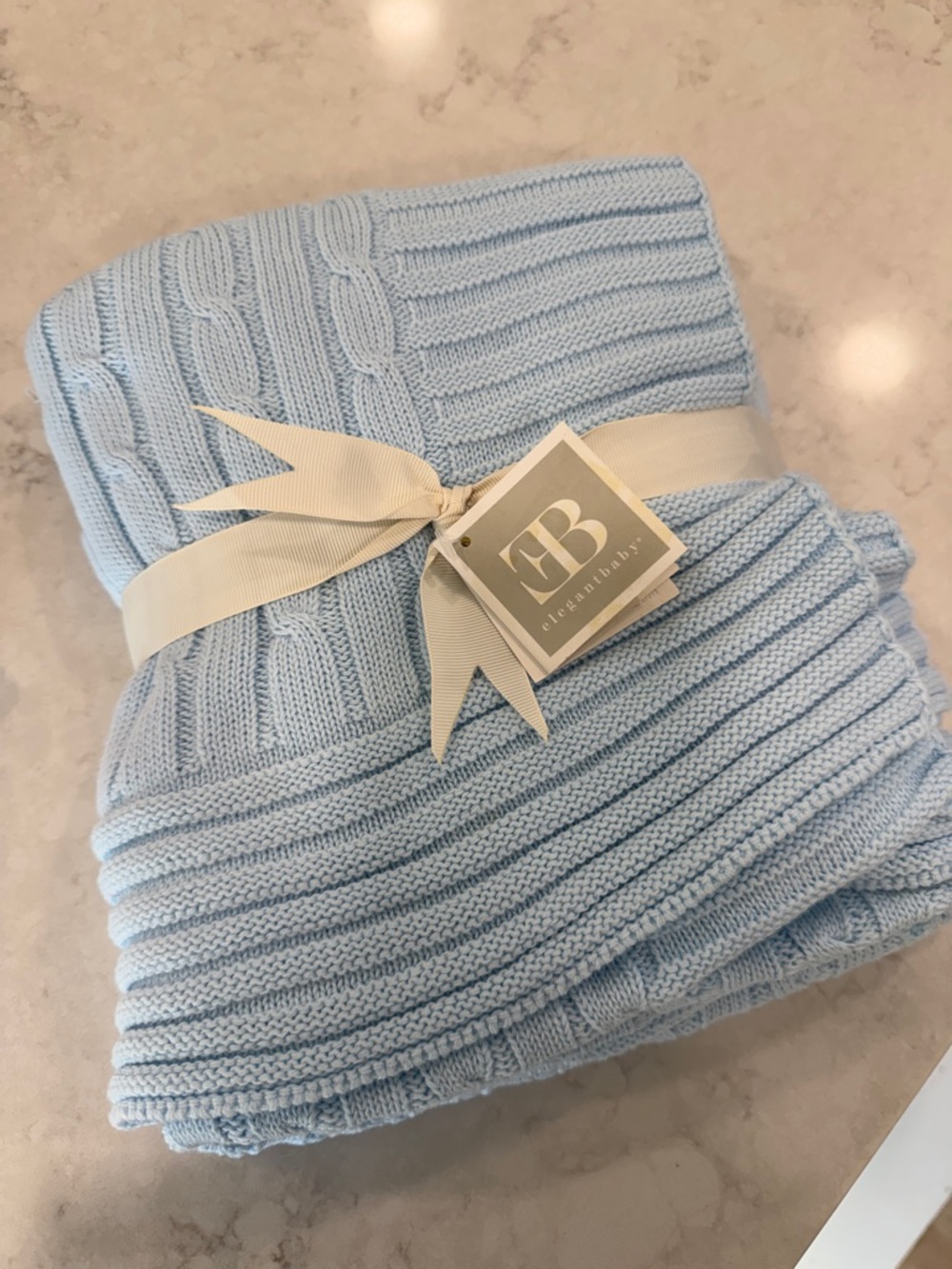 Elegant Baby Light Blue Cable Knit Throw